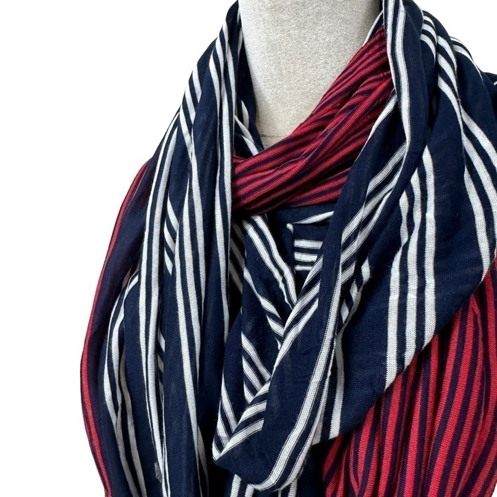 Nautical Red, White, Blue Striped Jersey Knit Infinity Scarf - Picture 5 of 7